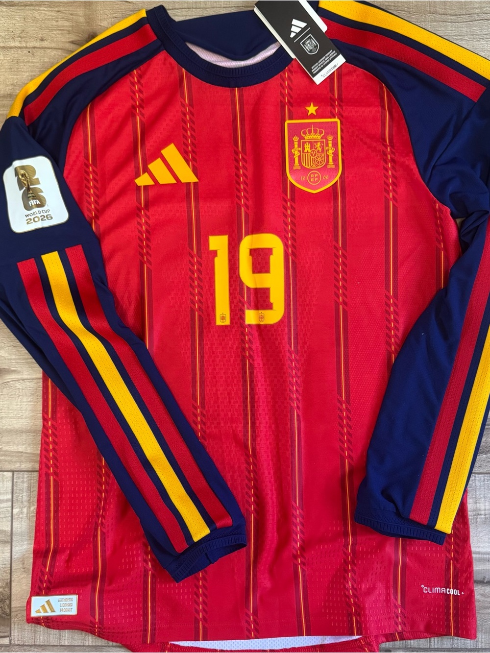 adidas 2026 Spain Men's Authentic Home Long-Sleeve Soccer Jersey